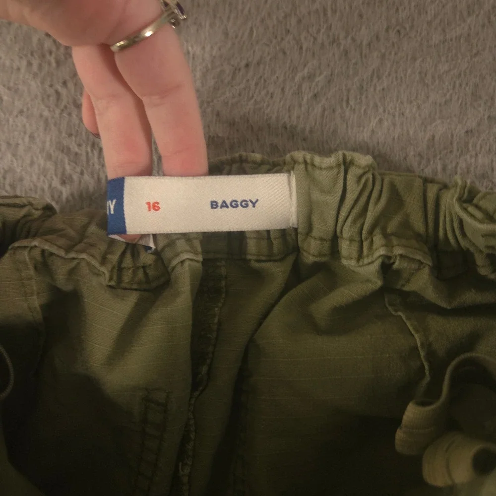 Old Navy Pants Boys 16 Green Baggy Cargo Ripstop Multi-Pocket Wide Leg Utility